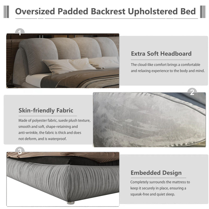 Luxury Upholstered Platform Bed With Oversized Padded Backrest And Solid Wood Frame by HouseOfZazla