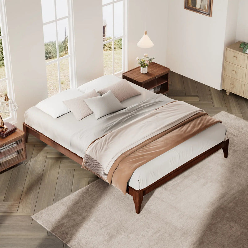 Queen Size Platform Bed Frame With Wood Slat And Metal Support - Chocolate by HouseOfZazla