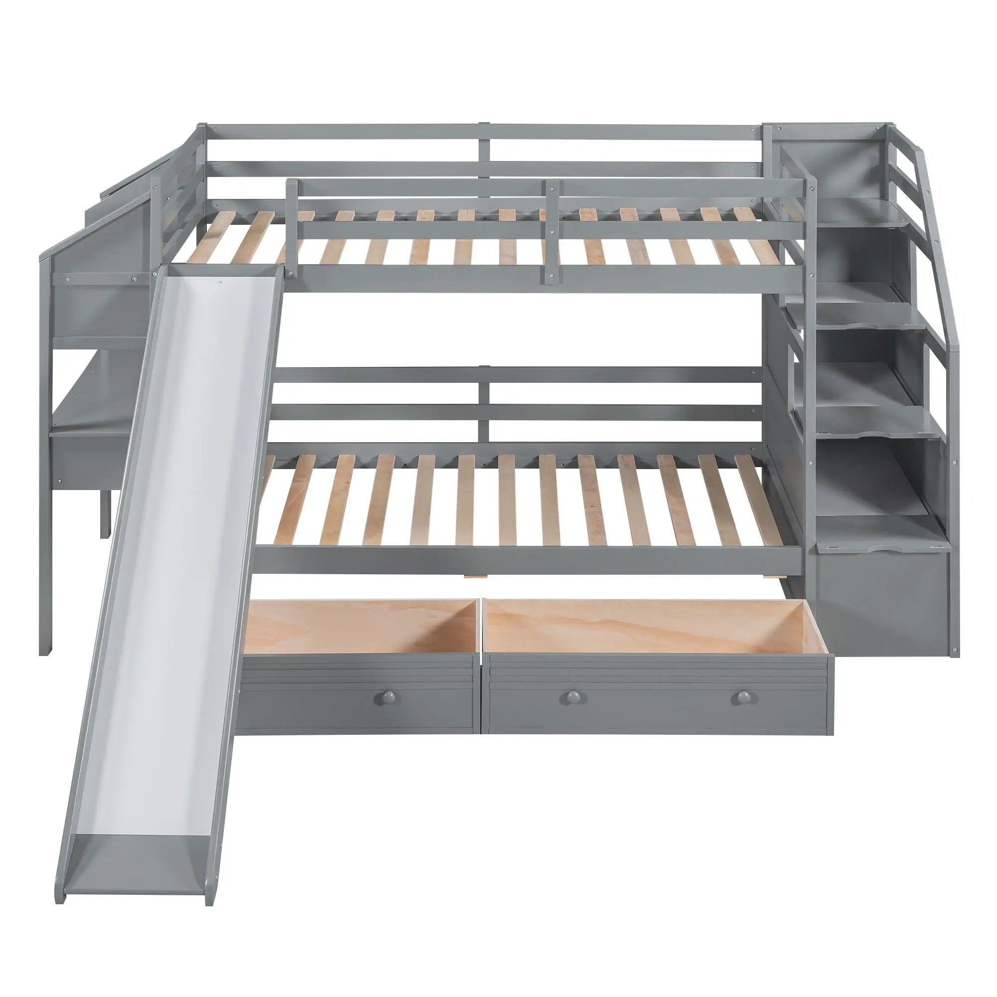 Bunk Bed With Storage Staircase, Slide, Desk, Drawers, And Shelves by HouseOfZazla