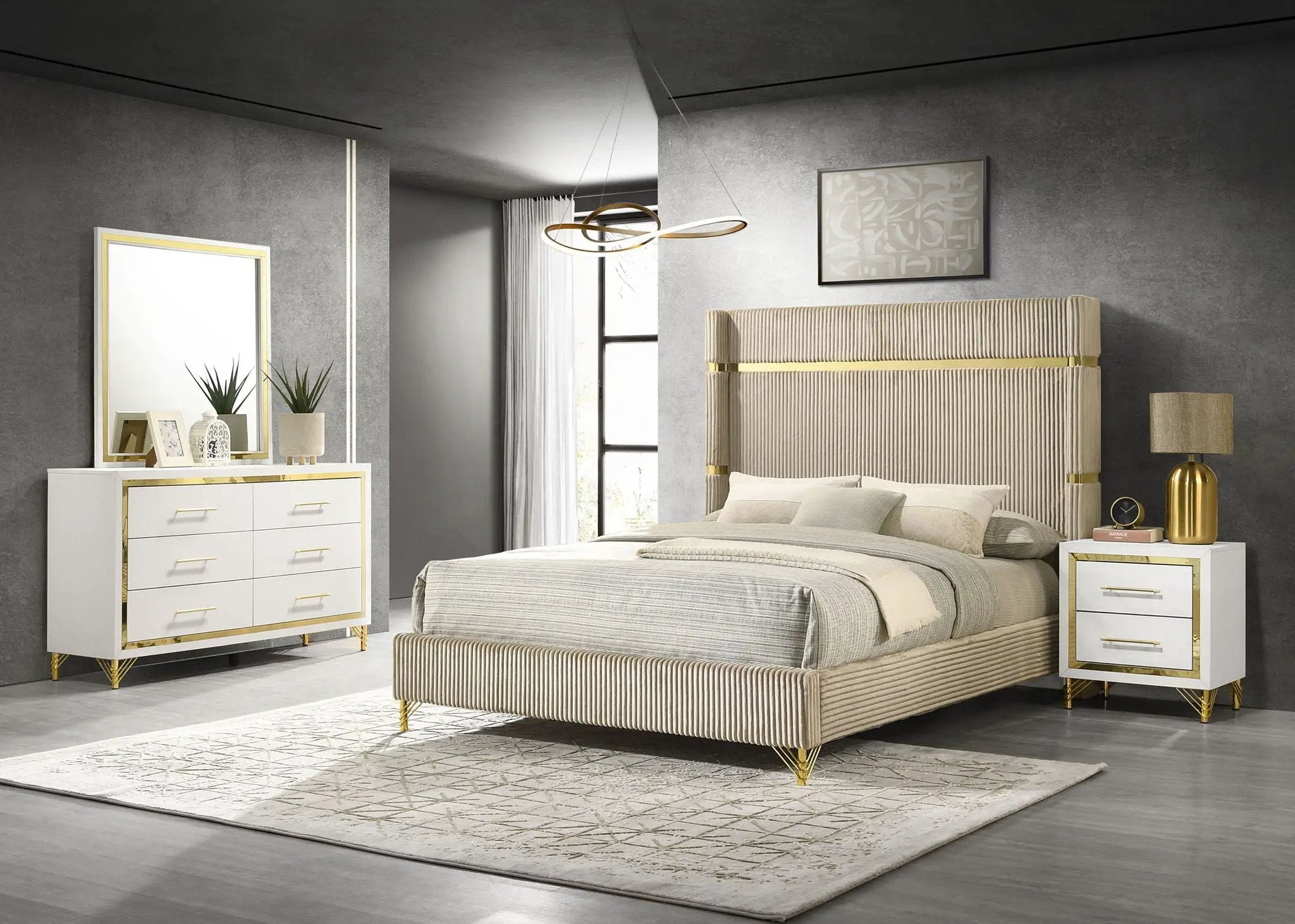 Lucia 4-piece Queen Bedroom Set Beige and White by Unique Piece Furniture