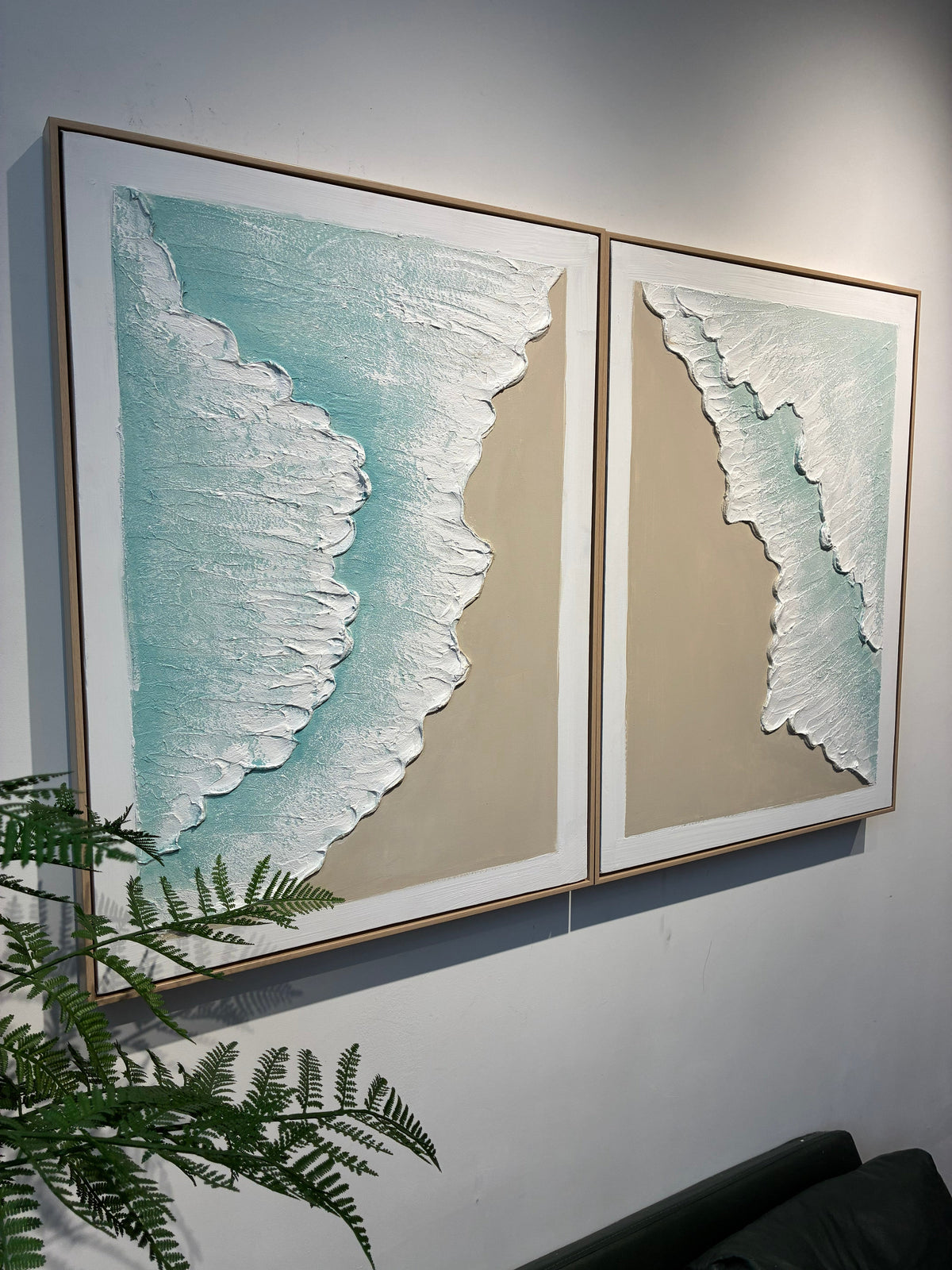 24x32 Framed Ocean Wave Wall Art Set with 3D Plaster Texture - Aqua, photo 5 of 10