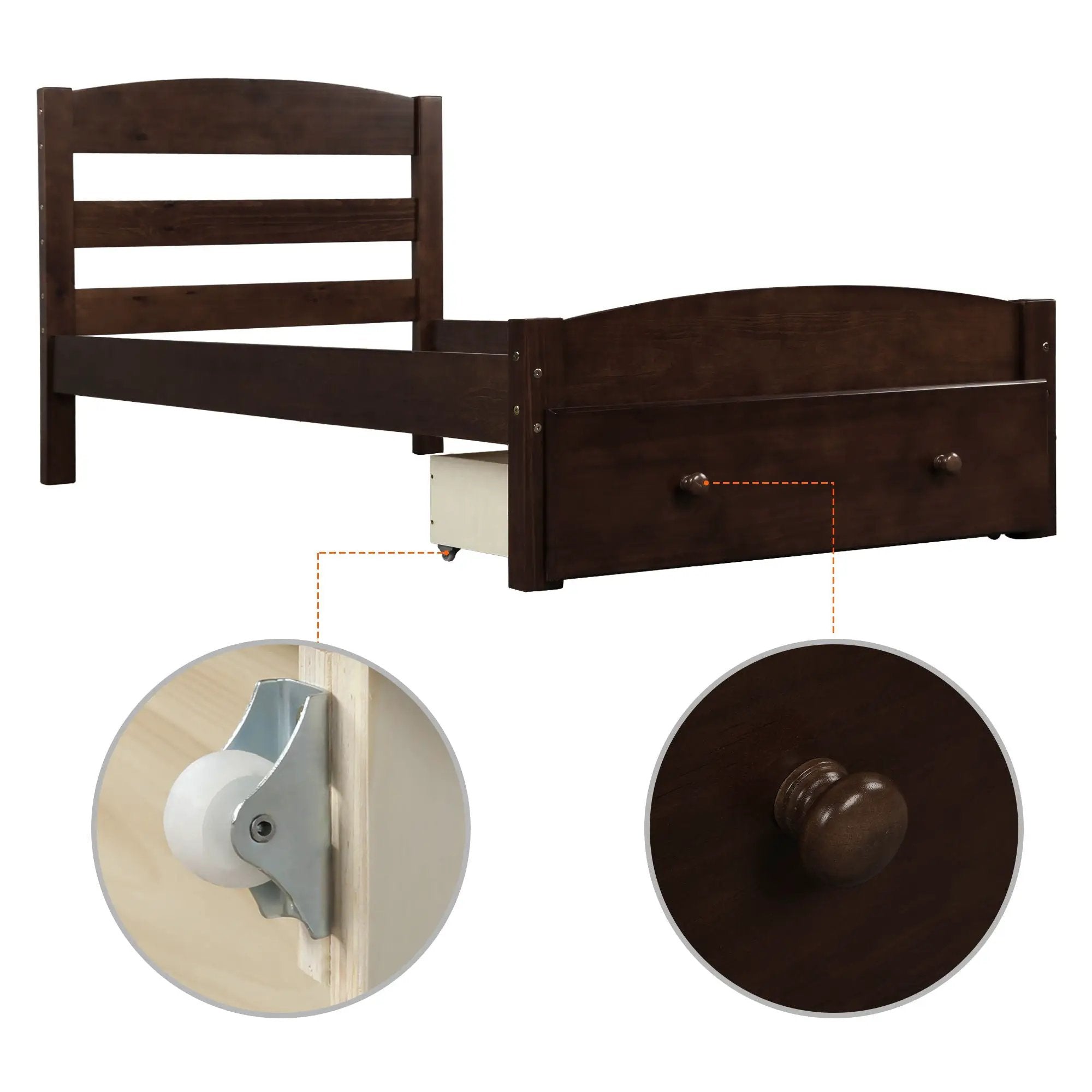Platform Bed Frame With Storage Drawer And Wood Slat Support No Box Spring Needed by HouseOfZazla