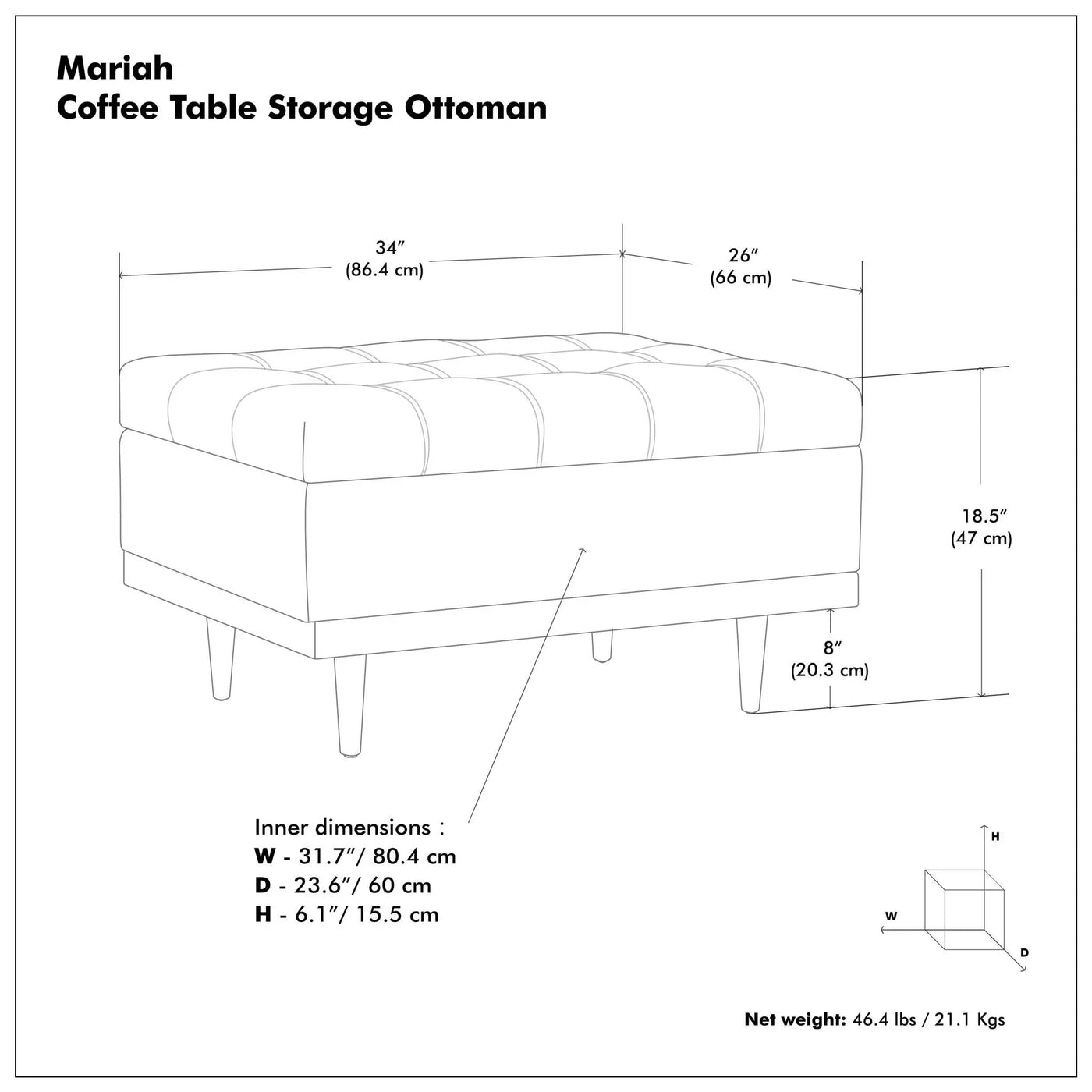 Mariah - Upholstered Lift Top Table Storage Ottoman by HouseOfZazla