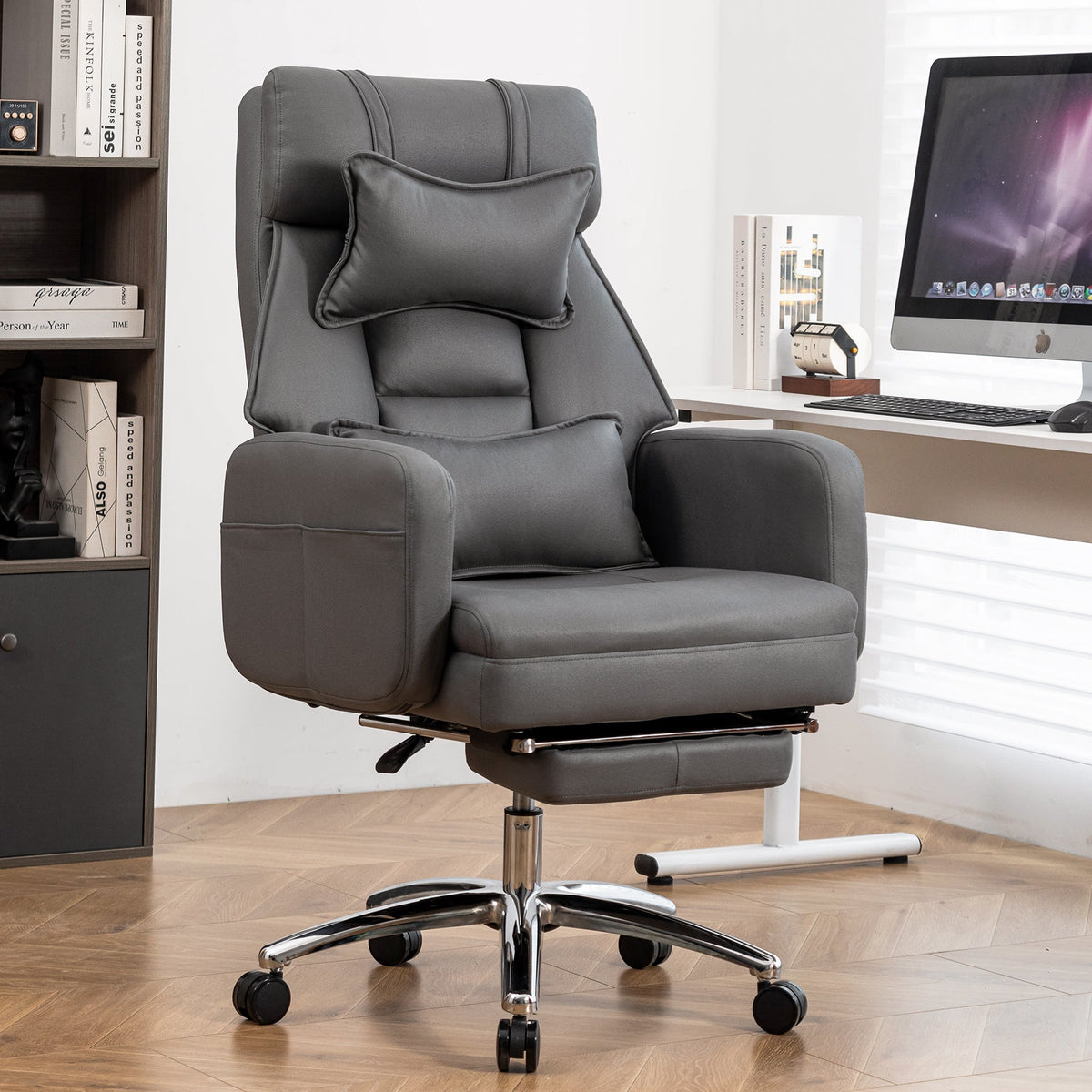 Swivel Ergonomic Office Chair with Lumbar Support and Reclining Back - Dark Grey