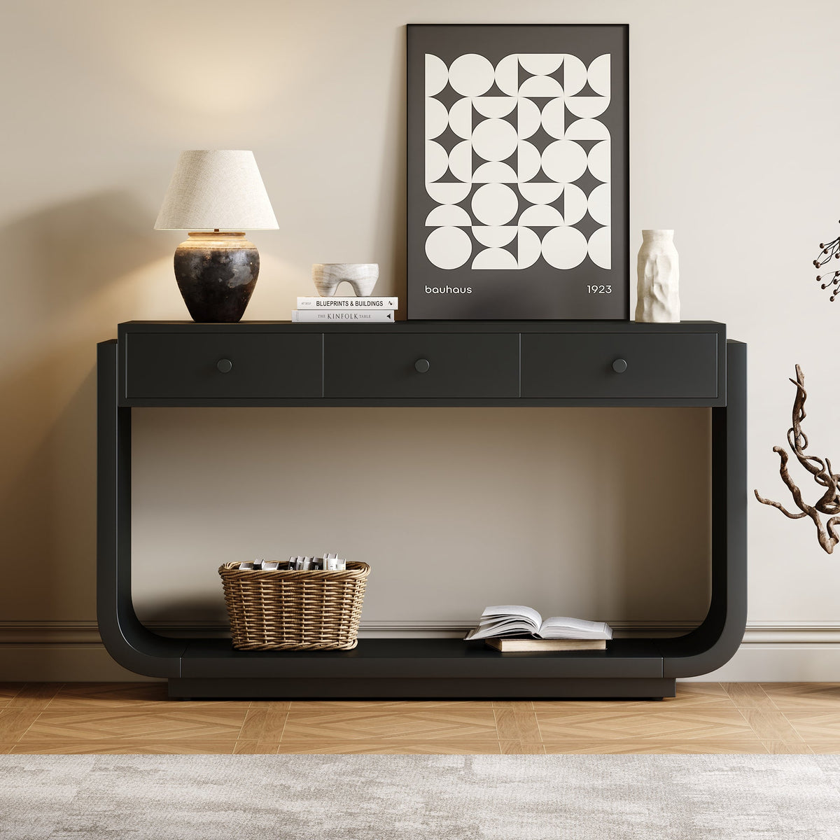 Classic-Style Console Table with Storage and Display Shelf - Black, photo 3 of 10