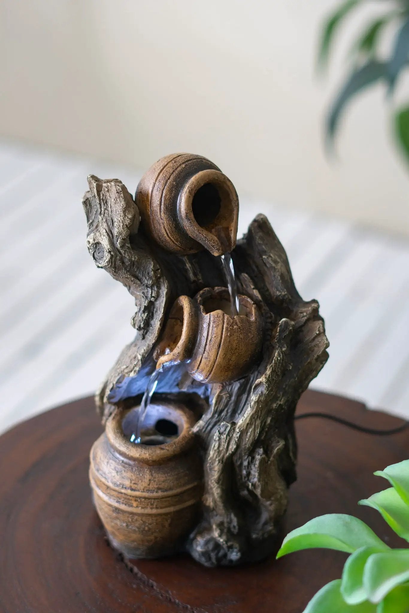 Decorative 3 Tier Water Fountain With Pot Design - Brown by Unique Piece Furniture