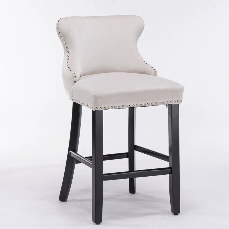 Contemporary Upholstered Wing-Back Barstools With Button Tufted Decoration And Wooden Legs, And Nailhead Trim, Leisure Style Bar Chairs, Bar Stools (Set of 2) by Unique Piece Furniture