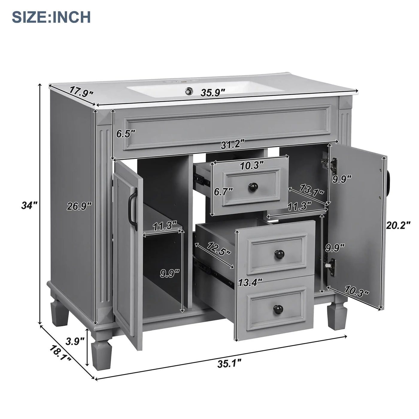 Bathroom Vanity With Top Sink and Soft-Closing Storage by HouseOfZazla