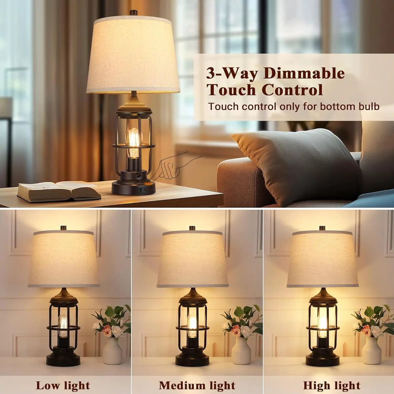 Table Lamp Set of 2 with USB Ports, Touch Control, and 3-Way Dimmable Light by HouseOfZazla