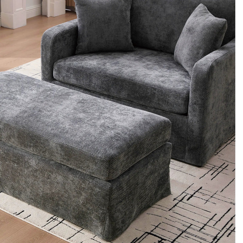 Accent Chair With Ottoman, Includes 2 Bolster Pillows