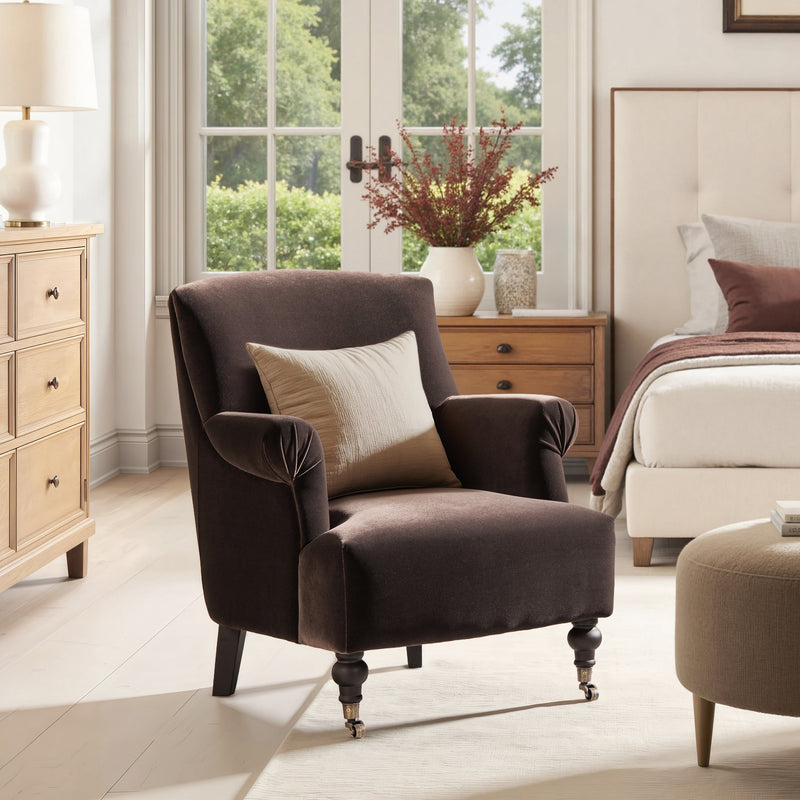 Eloise 30" Pleated Sock Arm Accent Armchair with Turned Wood Legs - Deep