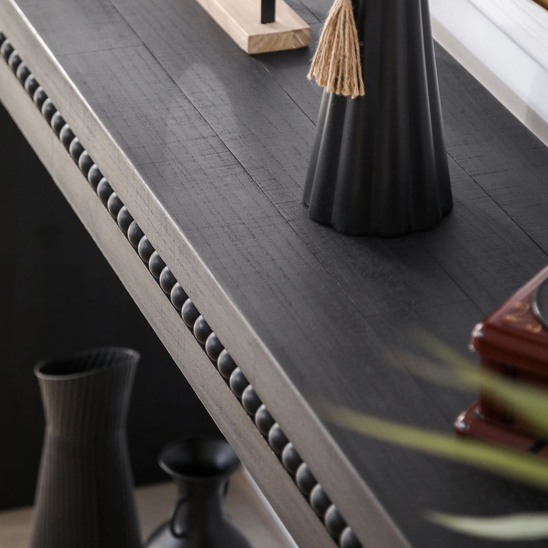 64in Modern Black Wood Console Table – Elegant Entryway Table with Decorative Beaded Trim by HouseOfZazla