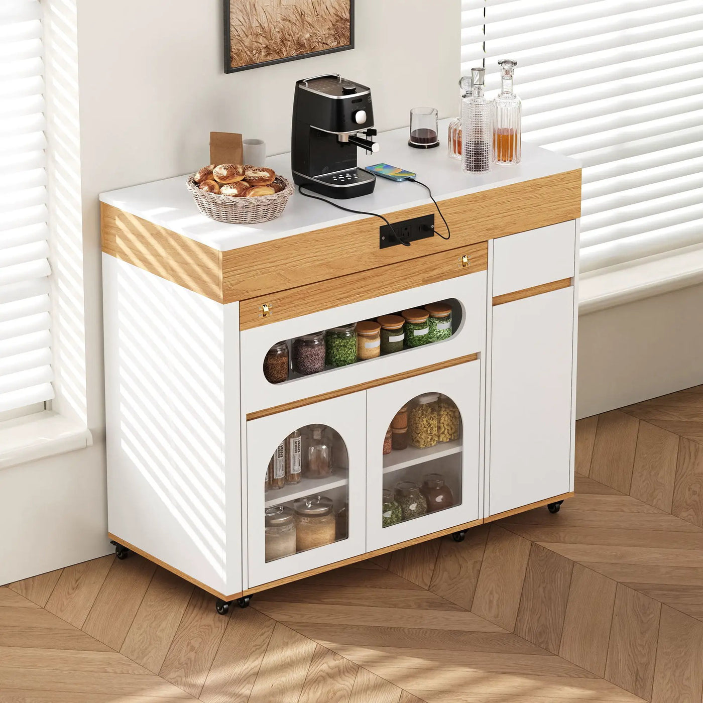 Extendable Dining Table With Folding Top, Rolling Kitchen Island With Drawers And Power Outlet by HouseOfZazla