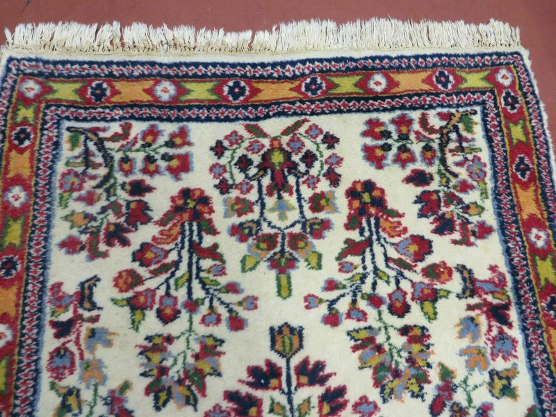 Small Persian Rug 2 x 3, Tiny Persian Sarouk Carpet, Cream Navy Blue Red, Floral Medallion, Vintage Wool Rug, Handmade Hand-Knotted Oriental Rug by Jewel Rugs