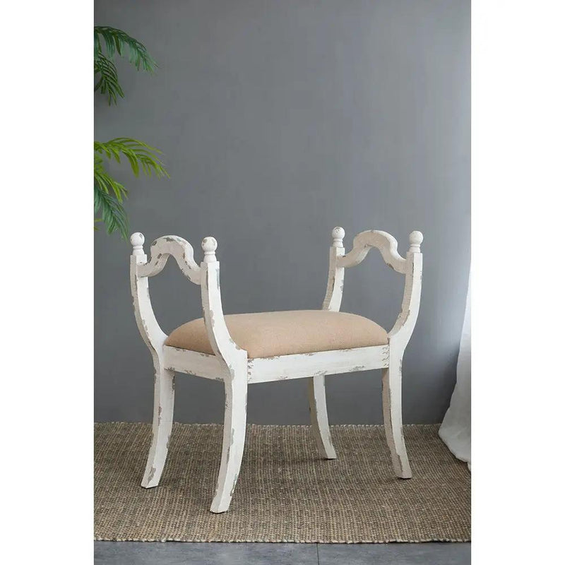Harlow - Bench, Farmhouse / French Country Style Vanity Chair - Beige / White by Unique Piece Furniture