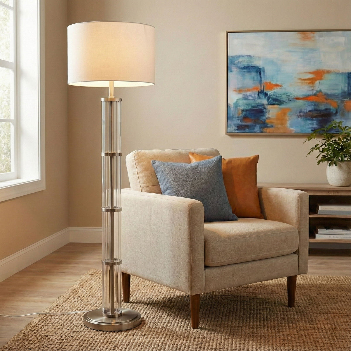 Nimbus Floor Lamp With 3-Way Rotary Switch Clear Body Base - Silver Gray / White