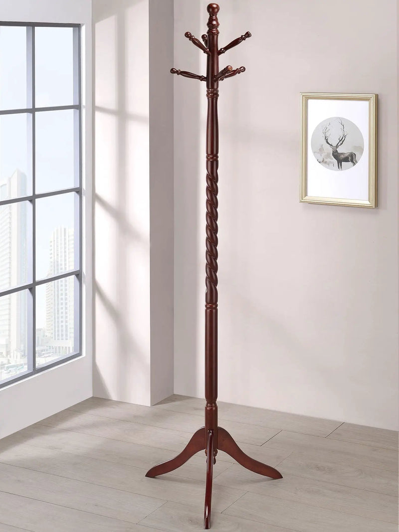 Riona 6 Hook Freestanding Wood Coat Rack Hat Hanger Merlot by Unique Piece Furniture