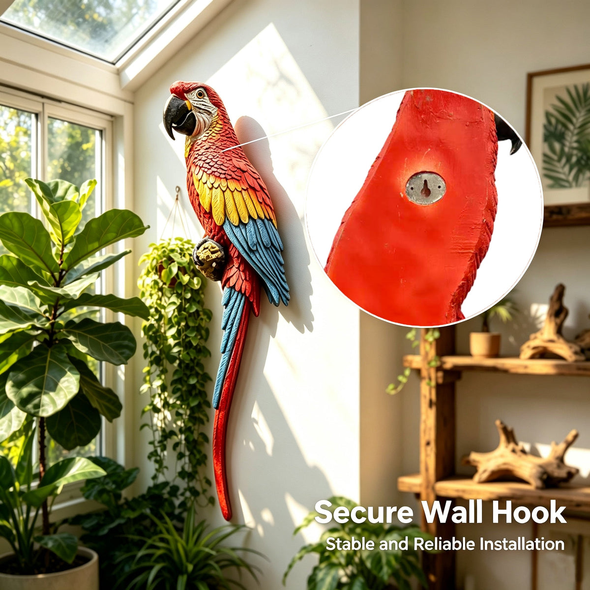 Hanging Scarlet Macaw Parrot Statue with Lifelike Hand-Painted Design - Multicolor, photo 4 of 10
