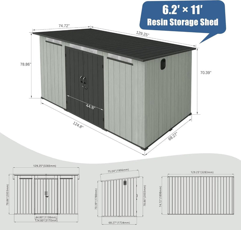 6x11FT Outdoor Resin Storage Shed with Transparent Windows & Louvered Vents by HouseOfZazla