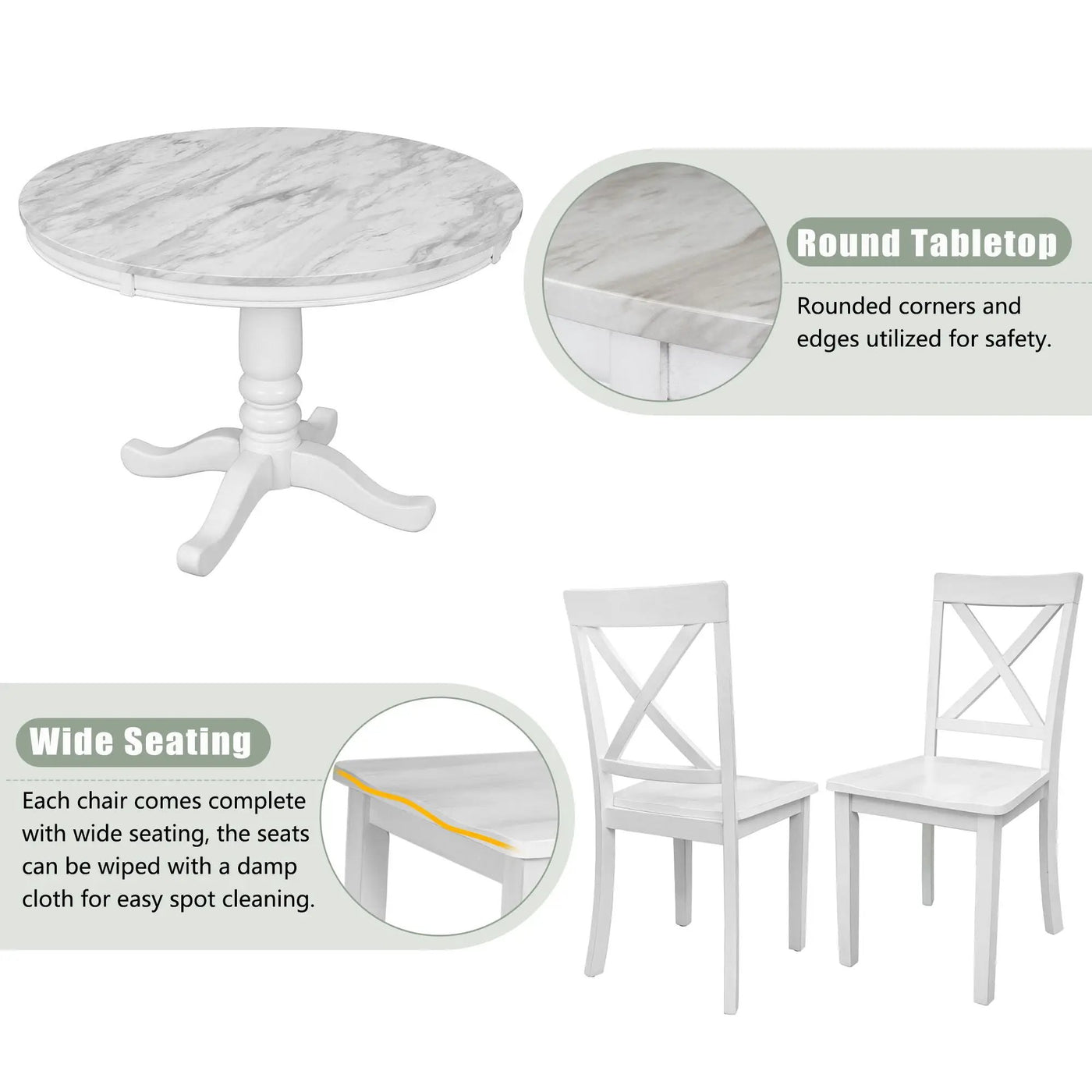 5 Pieces Dining Table And Chairs Set For 4 Persons, Kitchen Room Solid Wood Table With 4 Chairs by Unique Piece Furniture