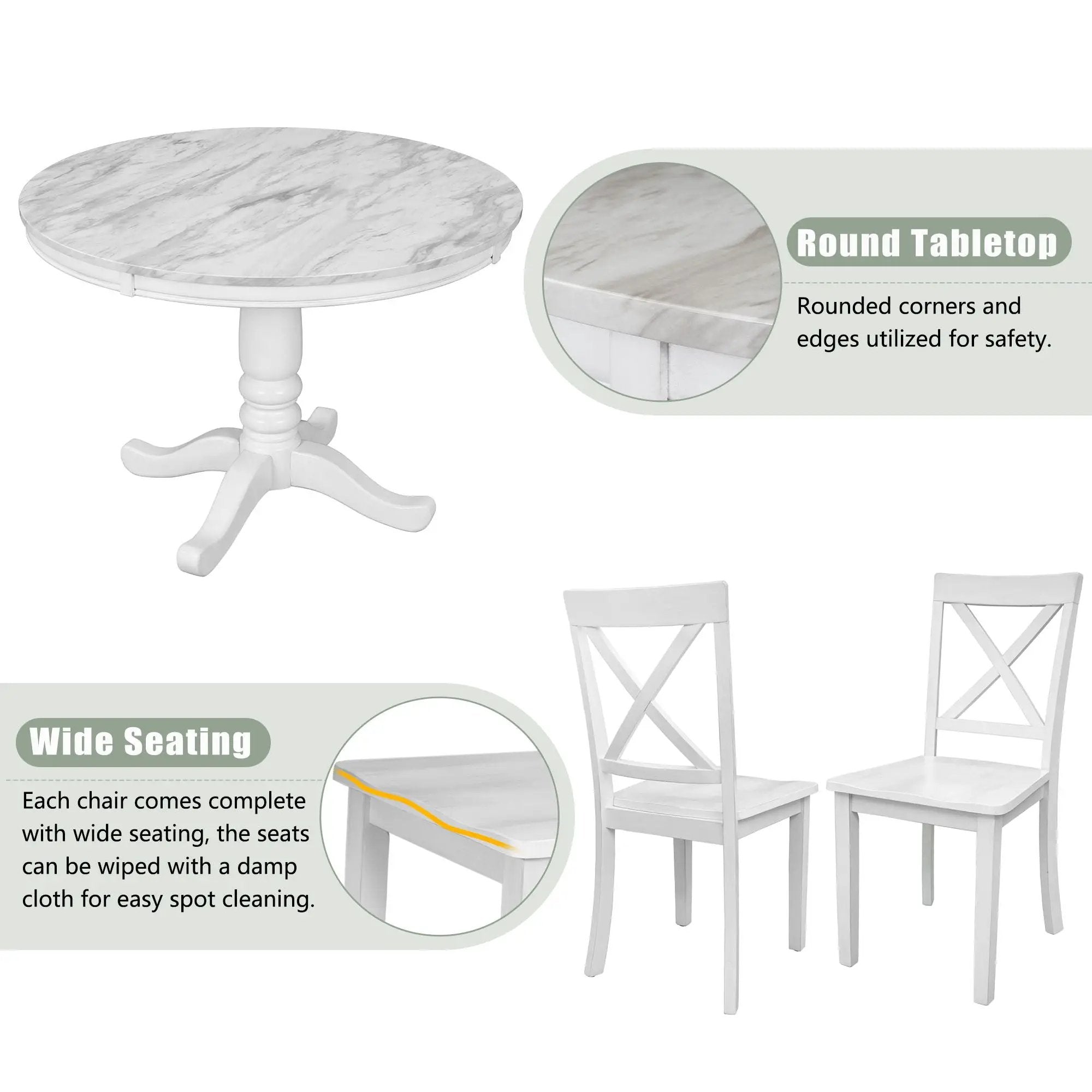 5 Pieces Dining Table And Chairs Set For 4 Persons, Kitchen Room Solid Wood Table With 4 Chairs by Unique Piece Furniture