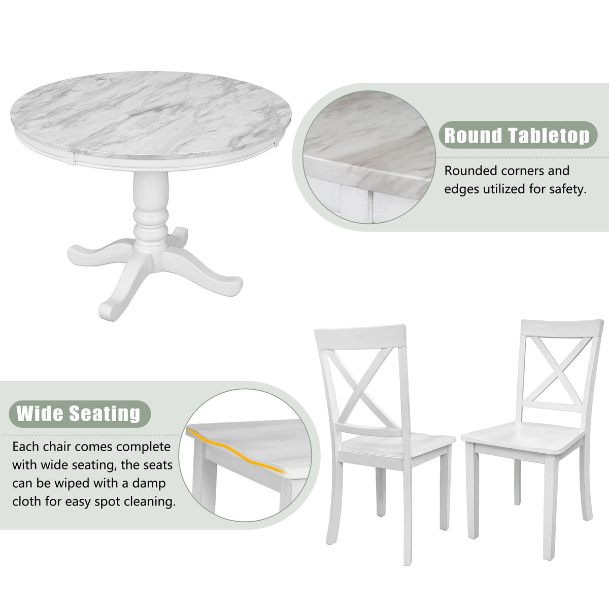 Solid Wood 5 Piece Dining Room Set with Table and 4 Chairs - White or Dark Gray, photo 31 of 40