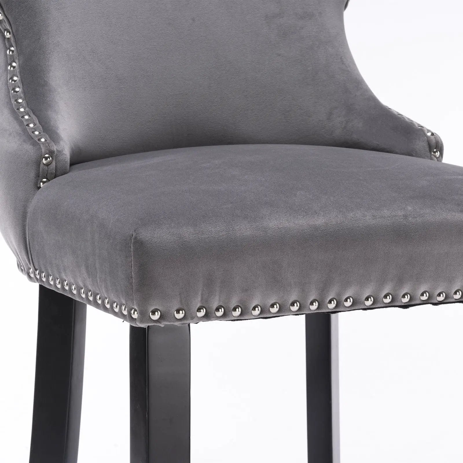 Contemporary Upholstered Wing-Back Barstools With Button Tufted Decoration And Wooden Legs, And Nailhead Trim, Leisure Style Bar Chairs, Bar Stools (Set of 2) by Unique Piece Furniture