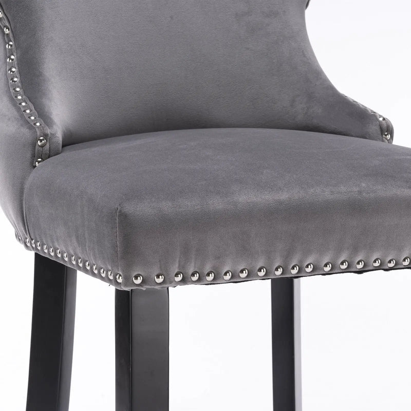 Contemporary Upholstered Wing-Back Barstools With Button Tufted Decoration And Wooden Legs, And Nailhead Trim, Leisure Style Bar Chairs, Bar Stools (Set of 2) by Unique Piece Furniture