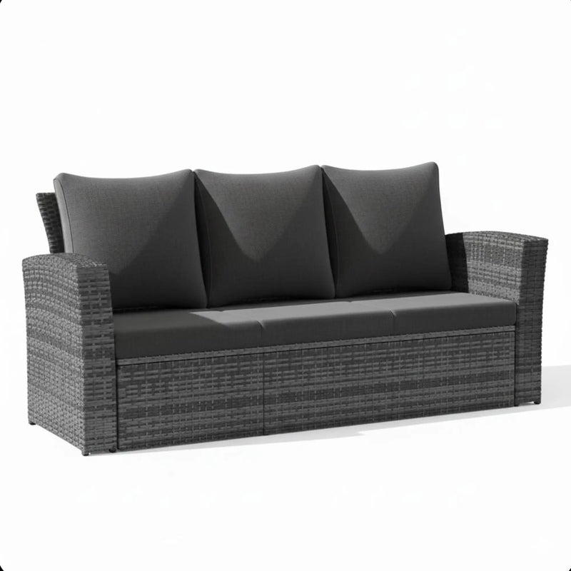 All-Weather Wicker 3 Seat Patio Sofa With Thick Cushions by HouseOfZazla