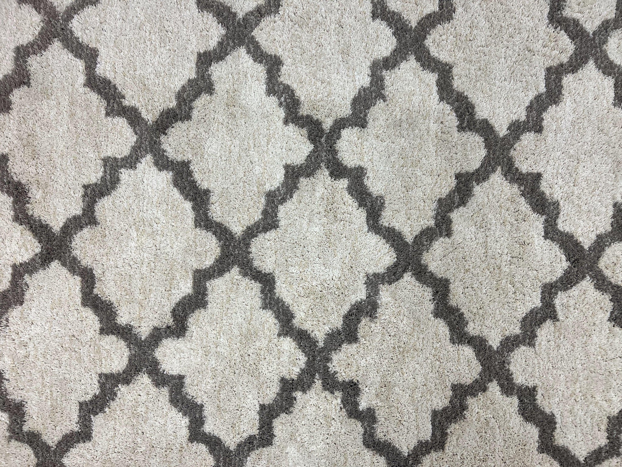 Modern Shag Rug, Ivory and Gray, Diamond Panel Design, Room Sized Area Rug by Jewel Rugs