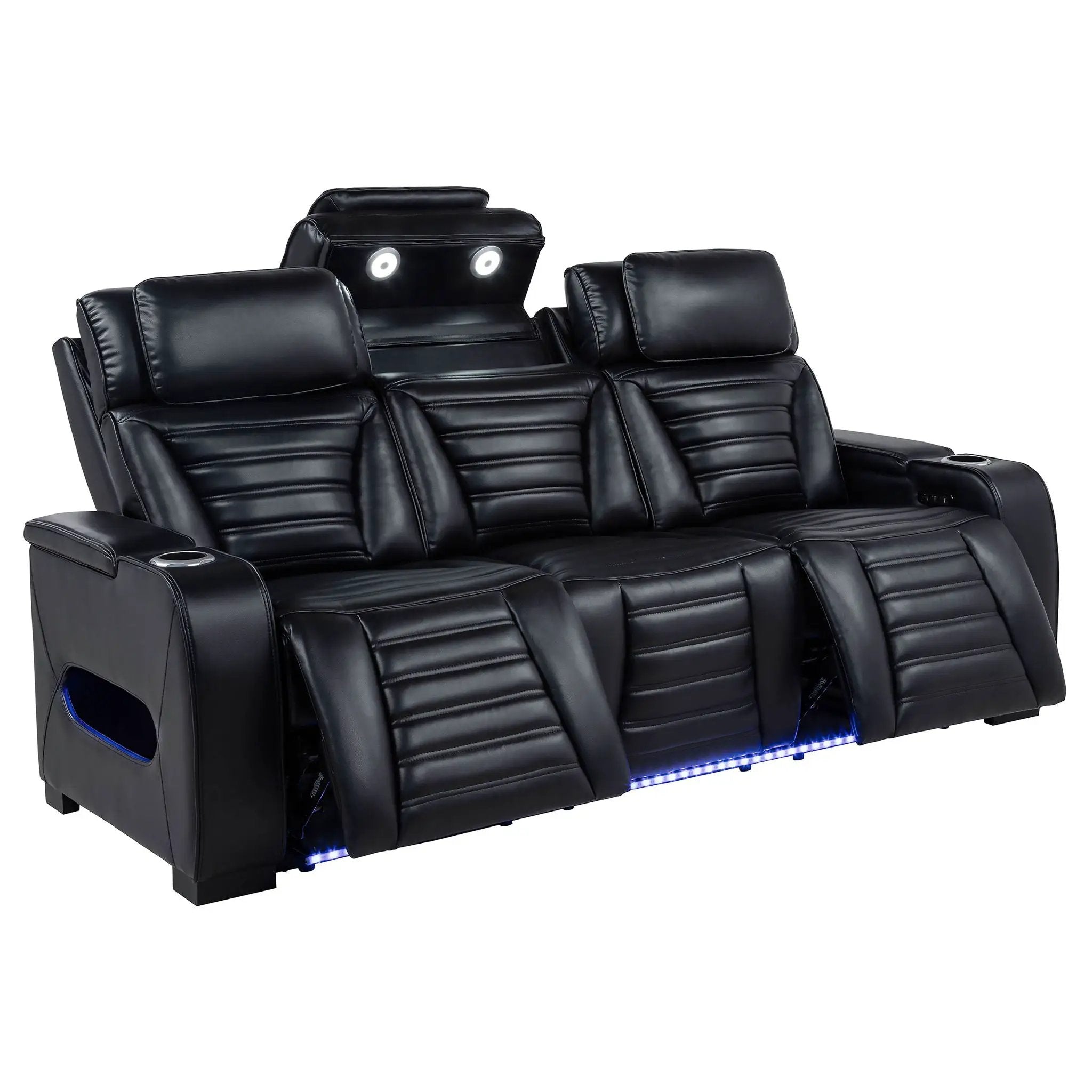 Zuma 3-piece Faux Leather Dual Power LED Sofa Set Black by Unique Piece Furniture
