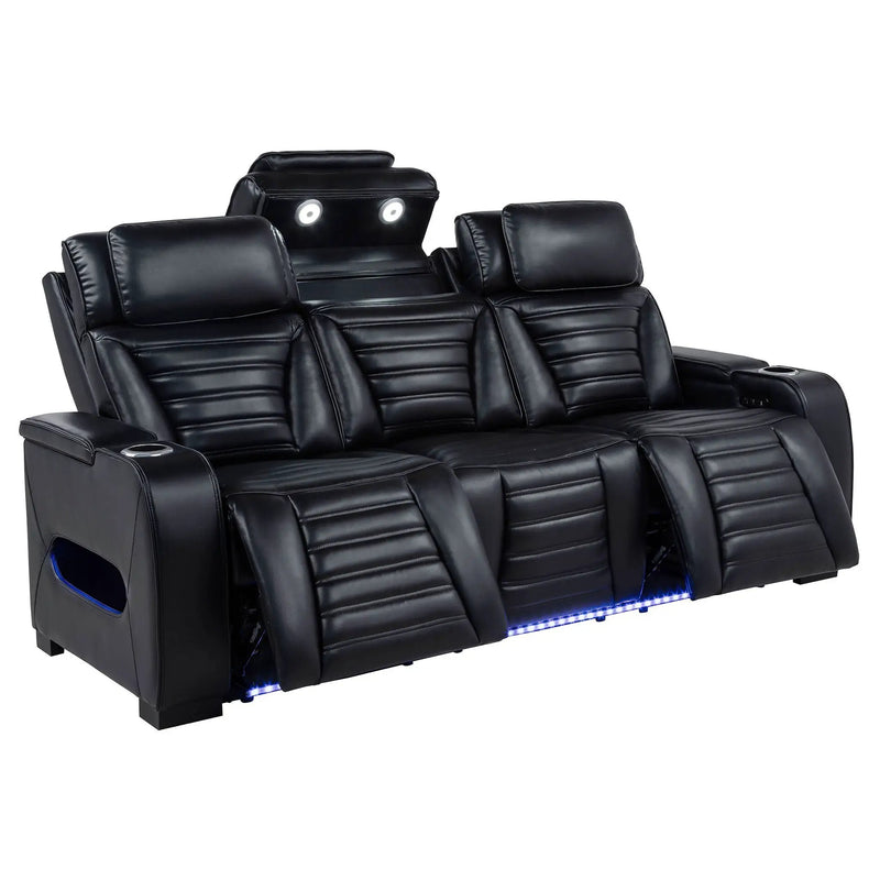 Zuma 3-piece Faux Leather Dual Power LED Sofa Set Black by Unique Piece Furniture