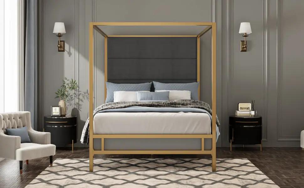 Modern Gold Metal Canopy Bed by HouseOfZazla