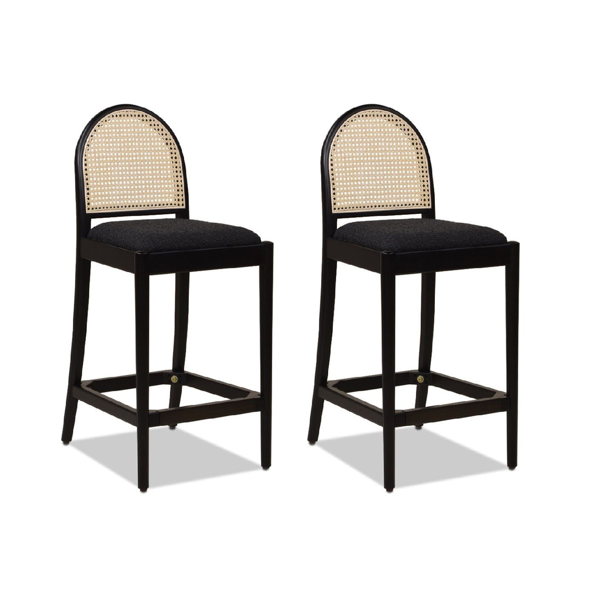 Curved Back Cane Counter Stools with Cane Webbing - Black or White (Set of 2)