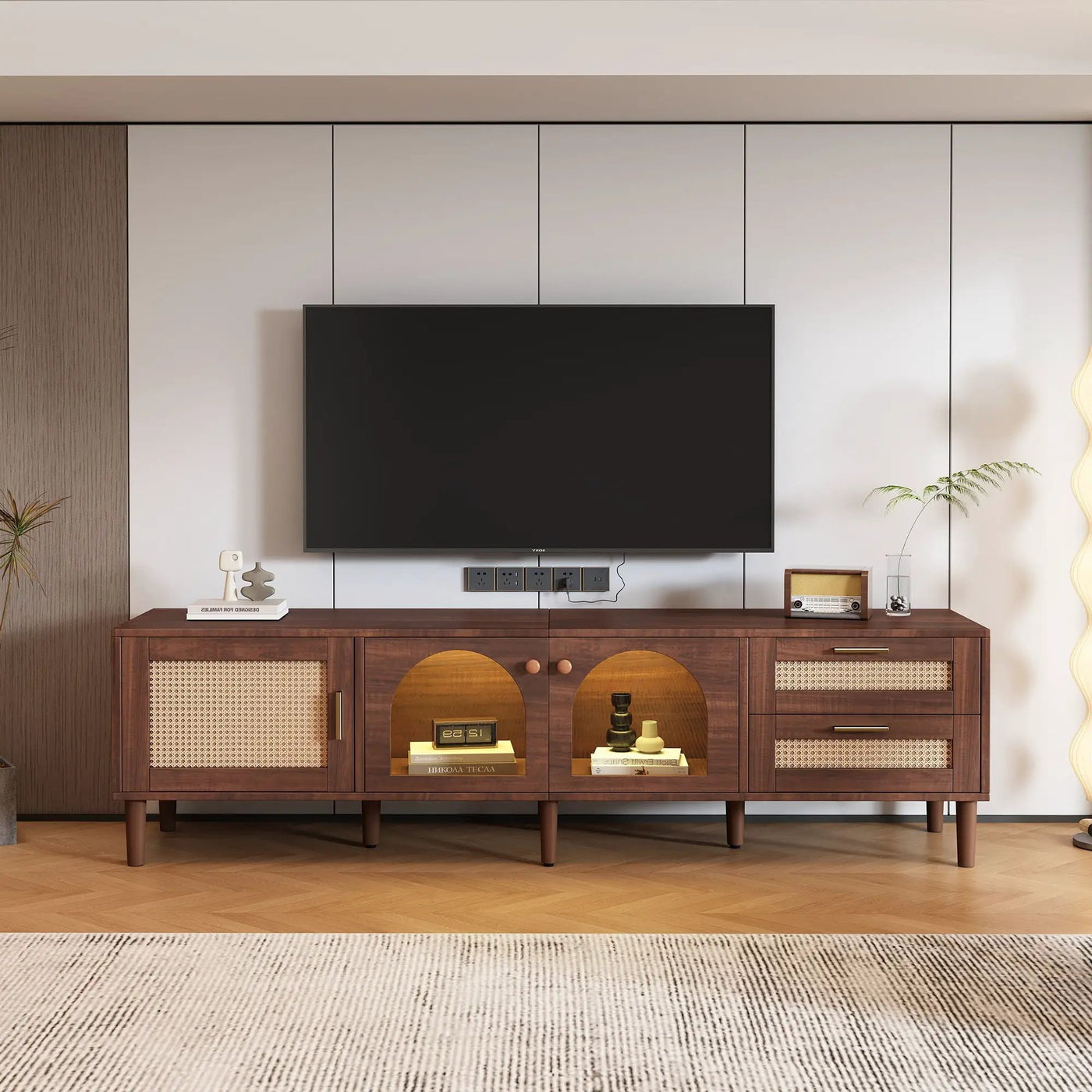 TV Stand With App-Controlled LED Lights, 2 Drawers & Door Storage by HouseOfZazla