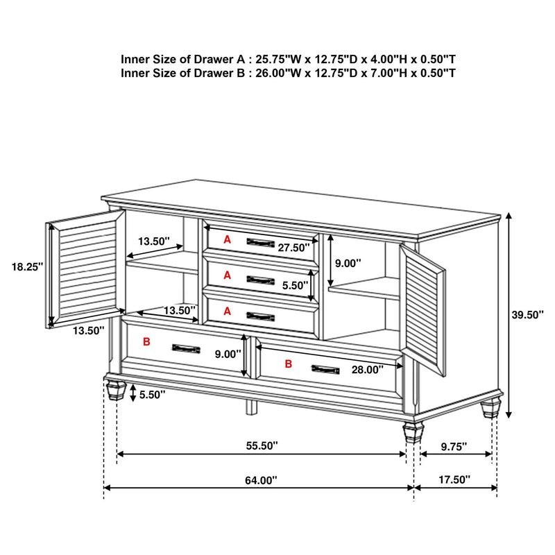 Franco 5-drawer Dresser Distressed White by Unique Piece Furniture