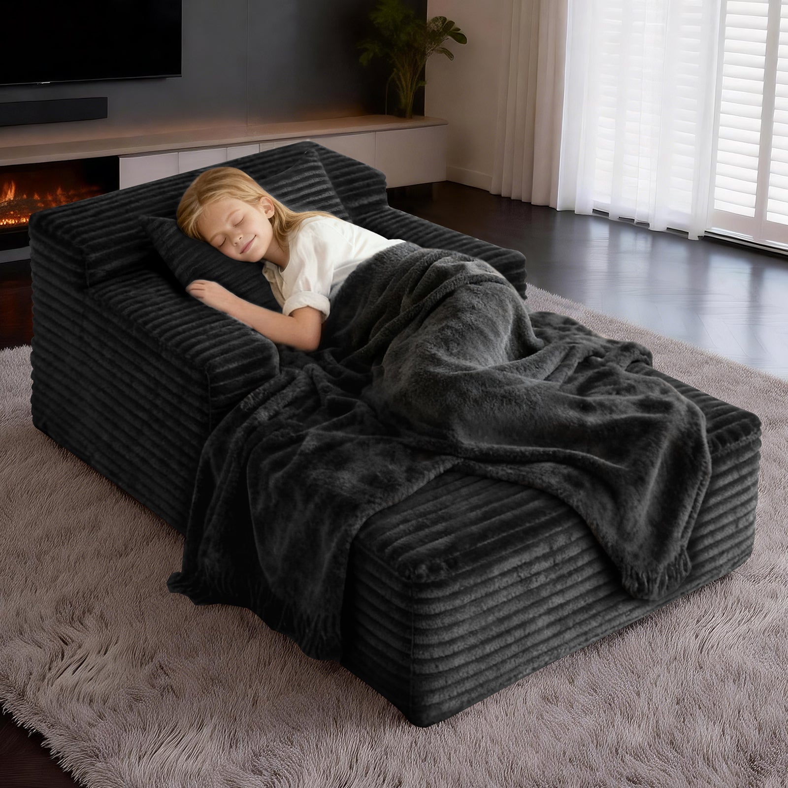 Small Chaise Lounge Sofa with Striped Corduroy by HouseOfZazla