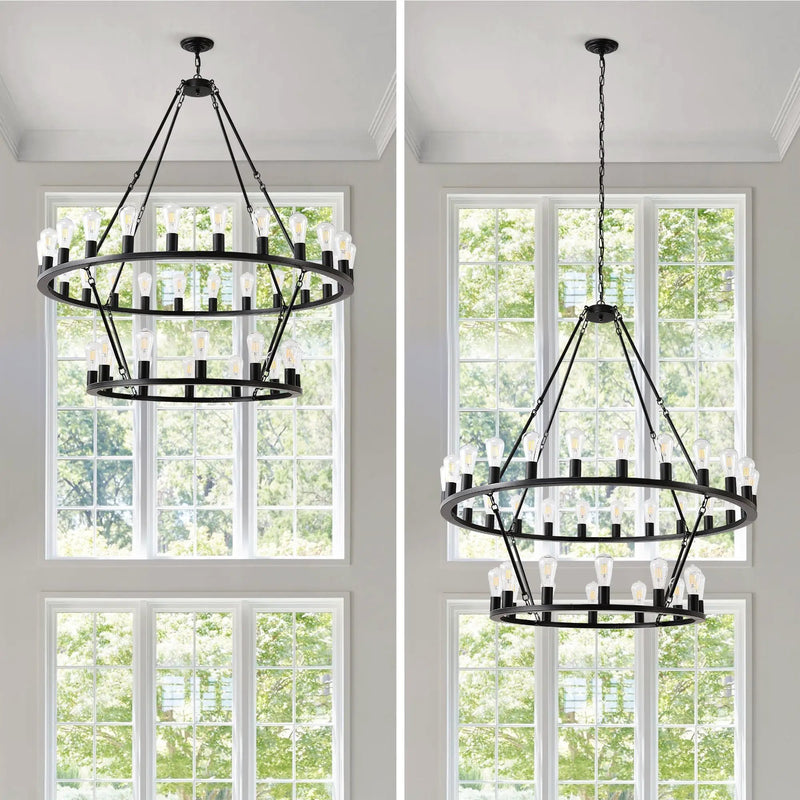52 Inch Black Wagon Wheel Chandelier, 36-Lights by HouseOfZazla