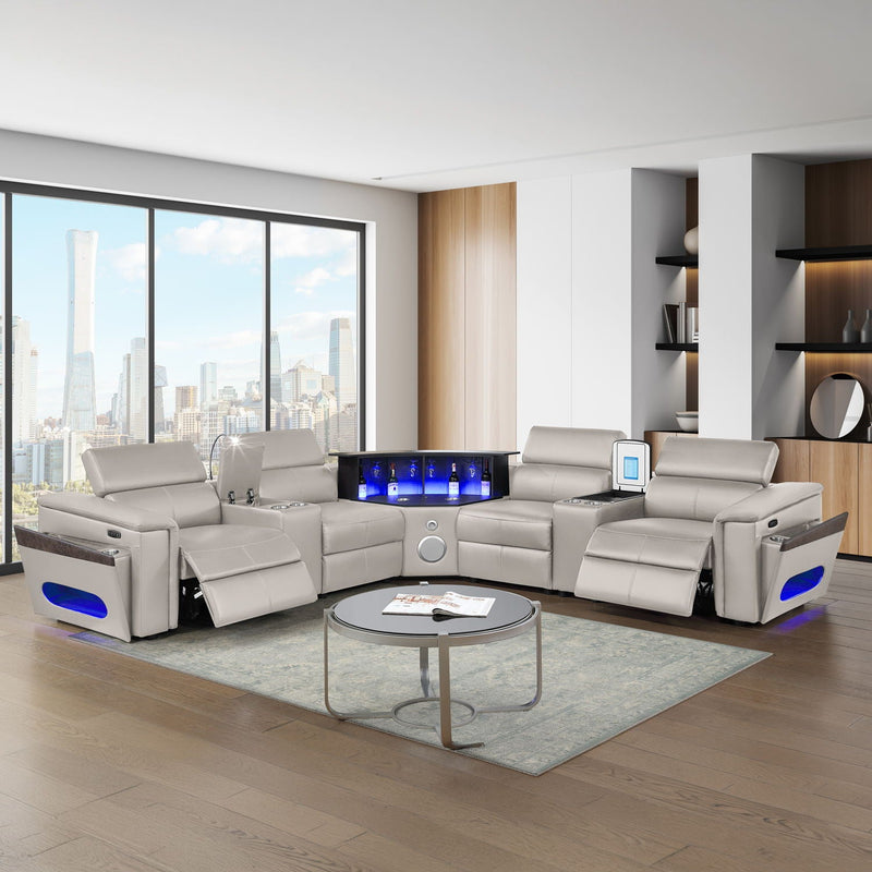 Nova - Sectional With Bluetooth Speaker, LED And Lifting Wine Cabinet by HouseOfZazla