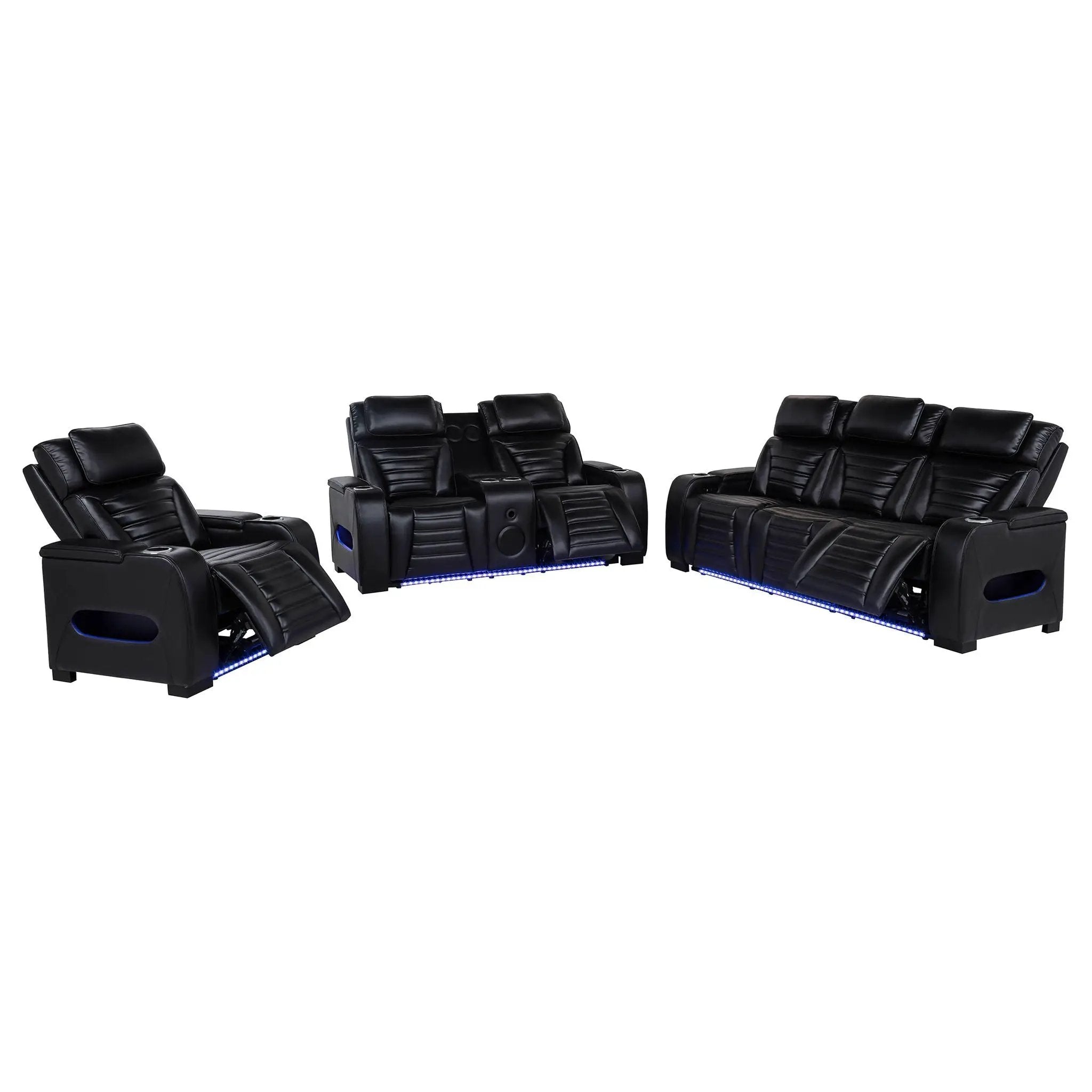Zuma 3-piece Faux Leather Dual Power LED Sofa Set Black by Unique Piece Furniture