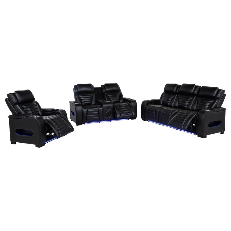 Zuma 3-piece Faux Leather Dual Power LED Sofa Set Black by Unique Piece Furniture