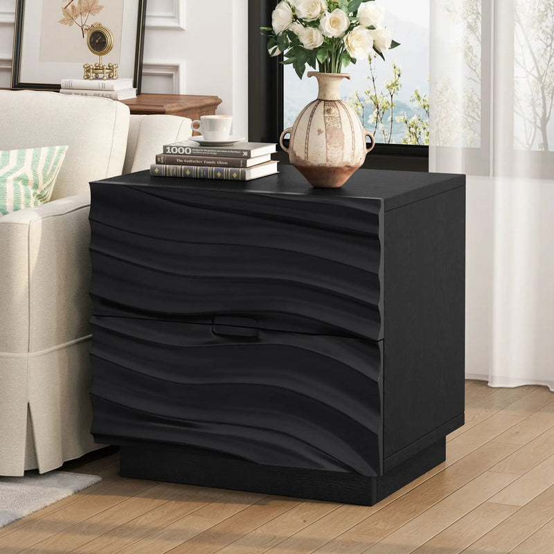 Nightstands, Bedside Table With 2 Drawers (Set of 2) - Black by HouseOfZazla