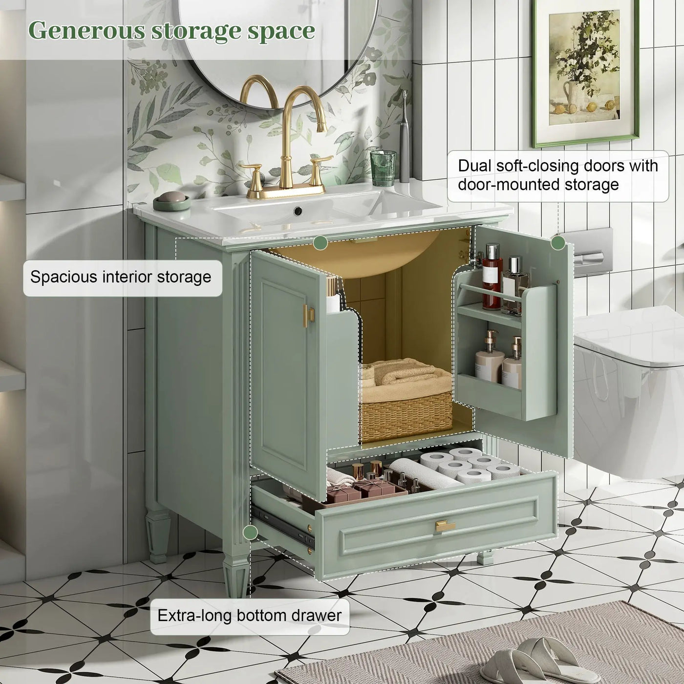 Freestanding Vanity With 1 Drawer & 2 Soft Close Doors With Door Mounted Storage by HouseOfZazla