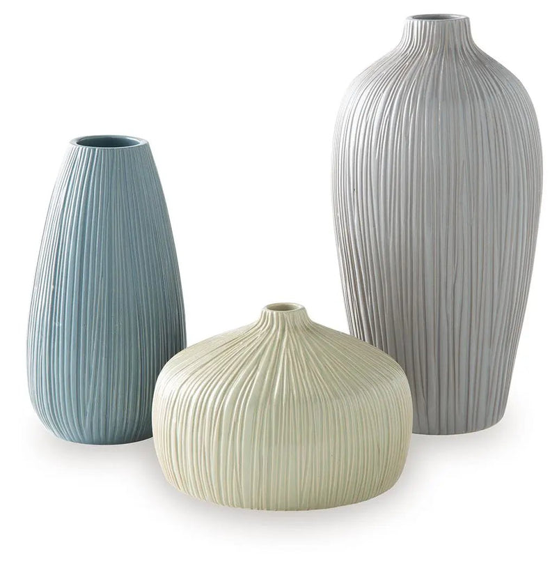 Eiderman - Vase Set (Set of 3) - Gray / Blue / Green by Unique Piece Furniture