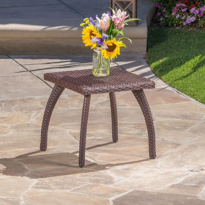 Luminant Outdoor Side Table With Iron Frame - Brown by HouseOfZazla