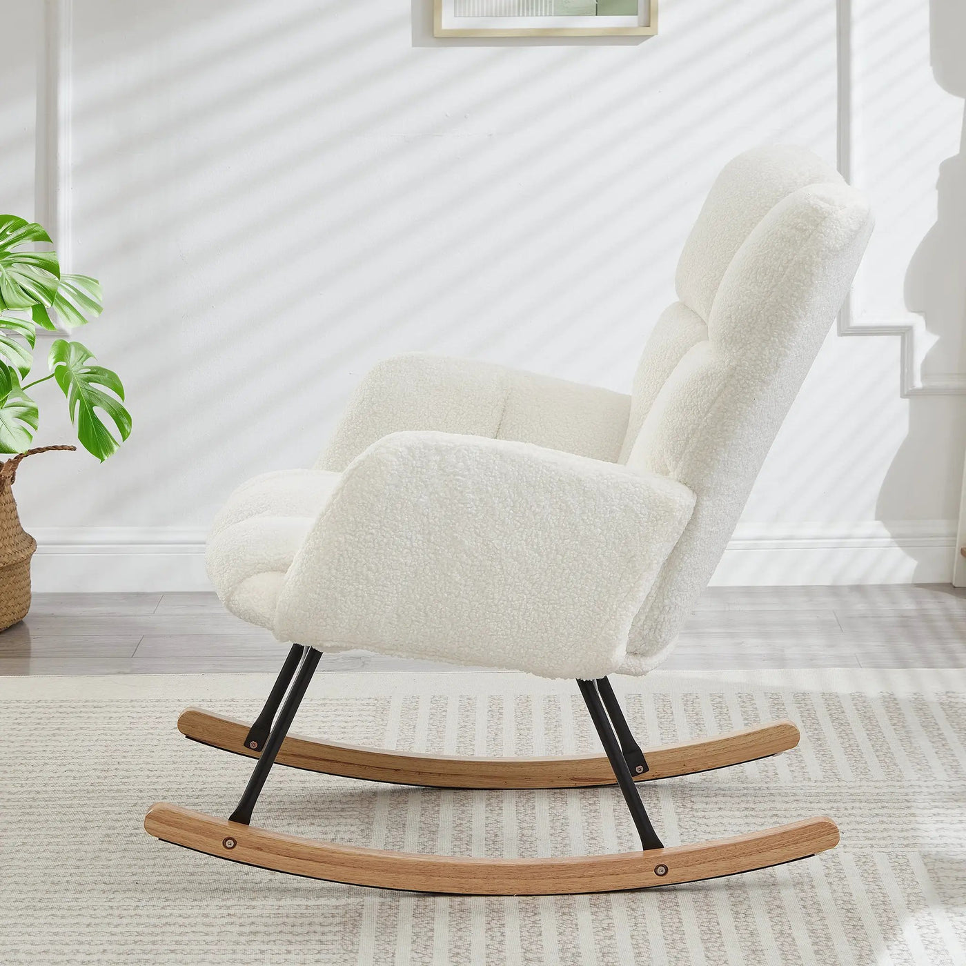 Glider Chair for Living Room Tufted Upholstered Teddy Fabric Rocking Chair by HouseOfZazla