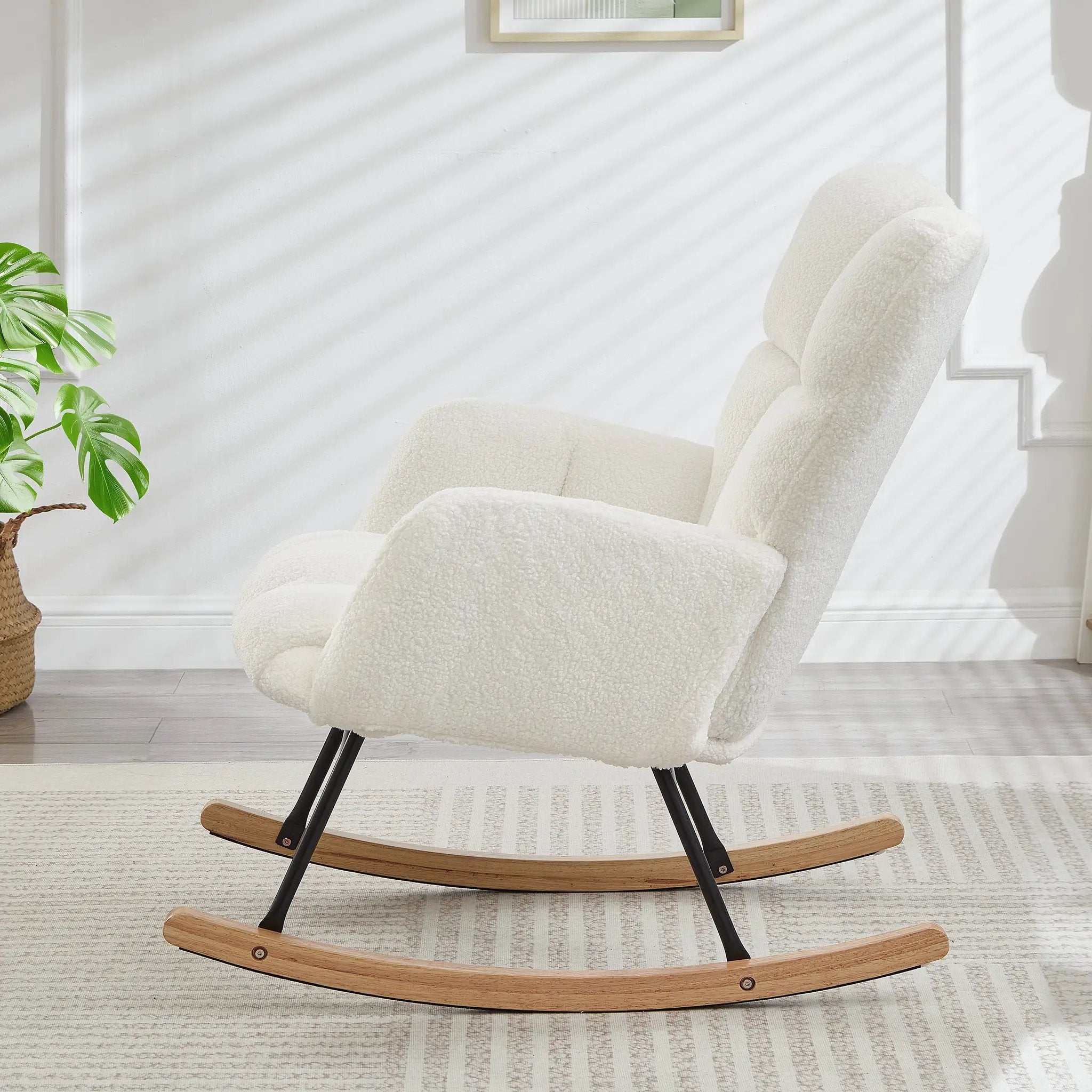 Glider Chair for Living Room Tufted Upholstered Teddy Fabric Rocking Chair by HouseOfZazla