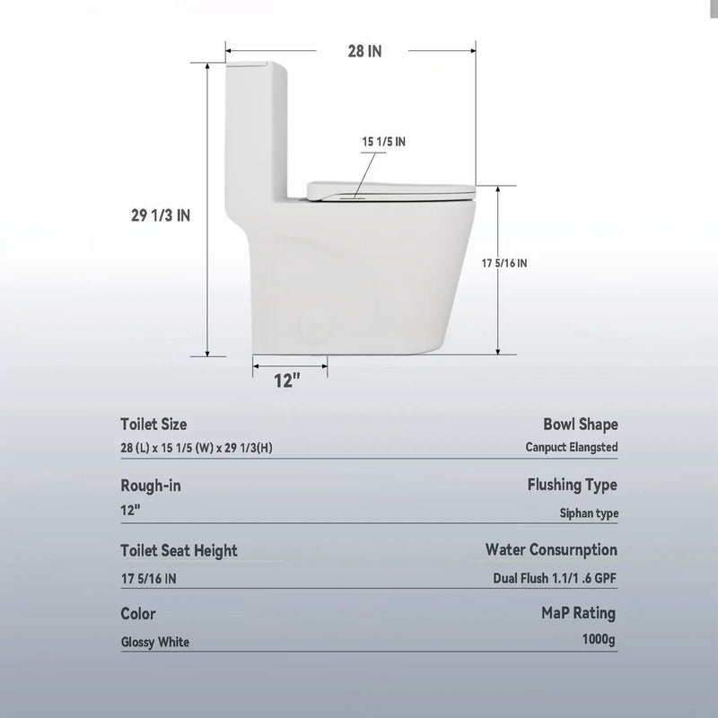 Upgraded Design Armrest, With Glossy Gw 007 1 Piece Toilet With Tornado Flush, Soft Close Seat, Dual Flush Map 1000G, Comfort Chair Seat - Gloss White by HouseOfZazla