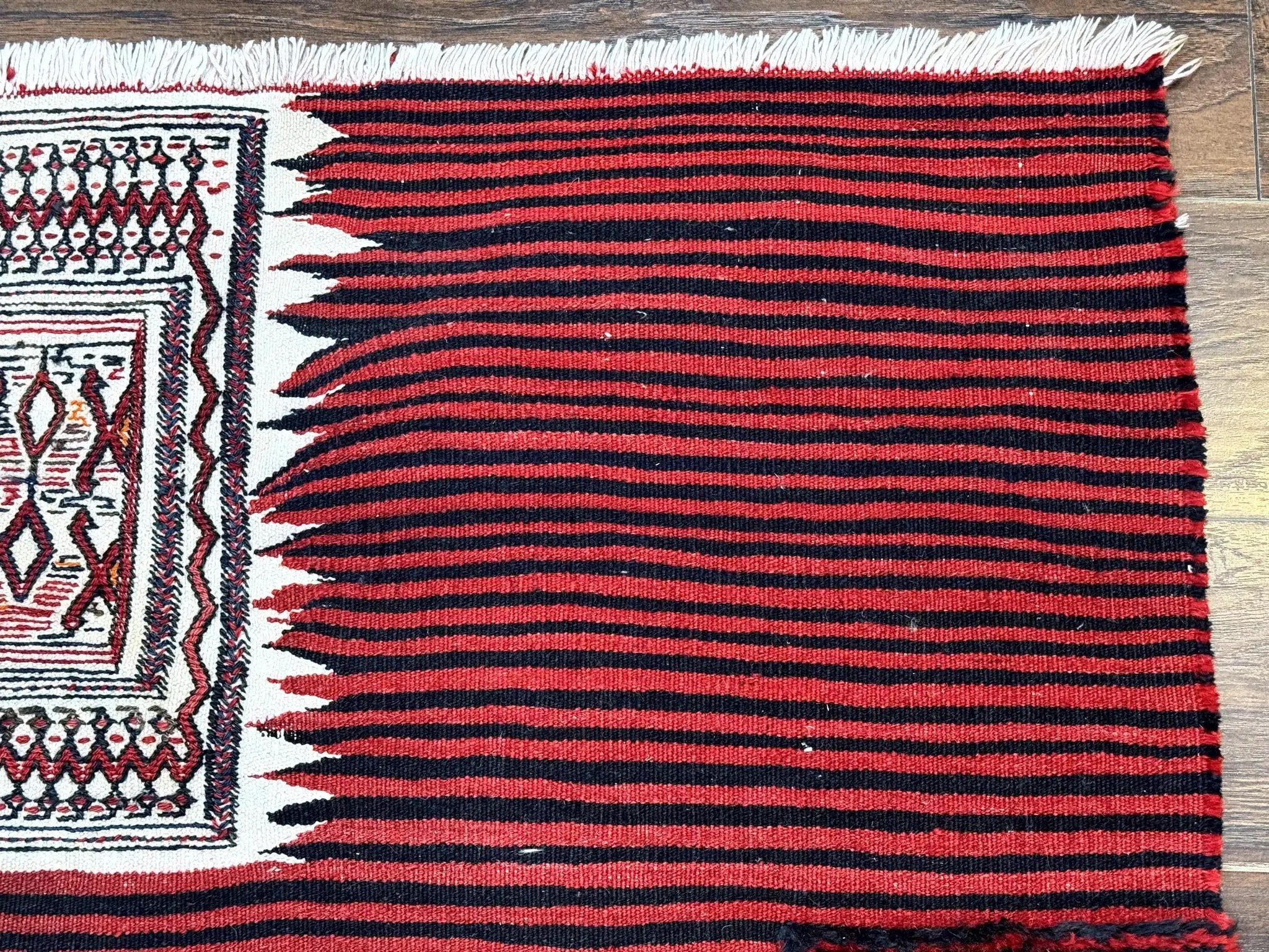 Persian Tribal Nomadic Saddle Cover Rug, Antique, Handmade, Wool, Red Ivory Black, Collectible, Shahsavan by Jewel Rugs