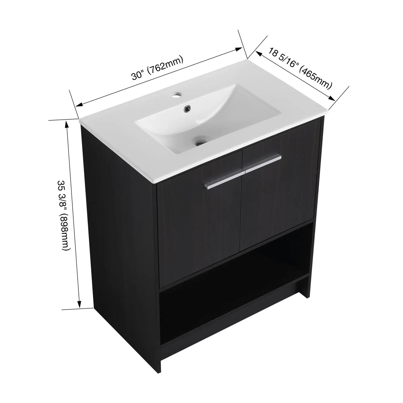 Modern Bathroom Vanity With Ceramic Sink, Freestanding Cabinet, Soft Closing Doors by HouseOfZazla